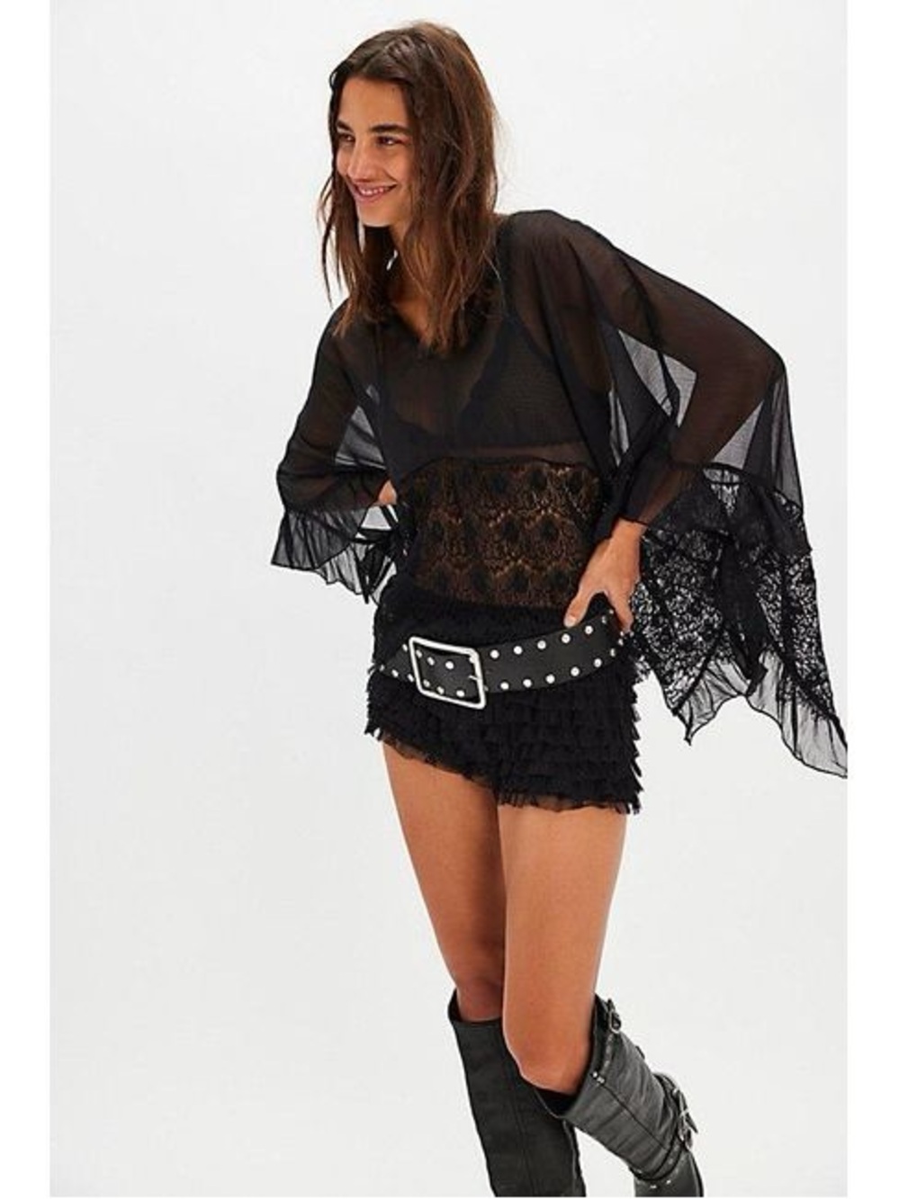 Free people Women’s Black sheer poncho top